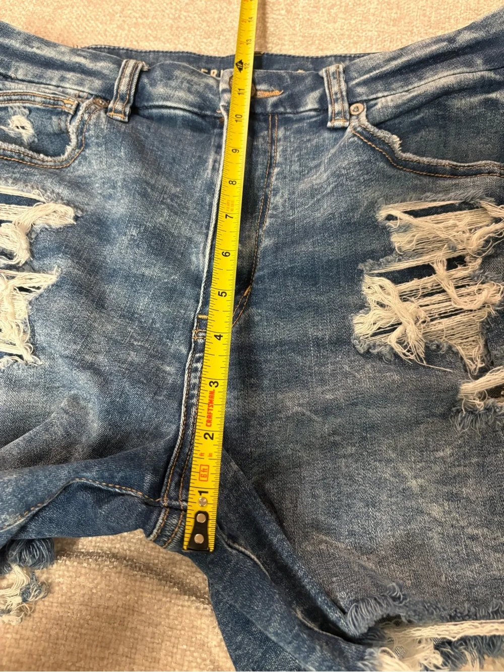 Women’s AE Curvy Hi-Rise Shortie Distressed Blue Denim Size 8